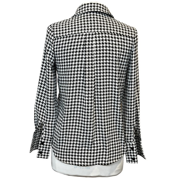 Kay Celine Dorian Ruffle Front Poly Chiffon Houndstooth Print Blouse XS - Picture 4 of 5